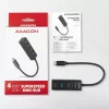 Axagon HUE-M1C 4x USB 3.2 Gen 1 MINI USB centras, metalinis, 20 cm USB-C laidas