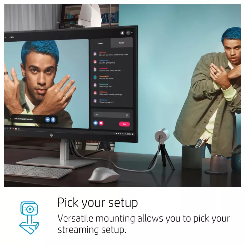 HP 950 4K internetinė kamera, 3840 x 2160 pikselių, Full HD, 30 fps, automatinis fokusavimas, automatinis šviesos reguliavimas
