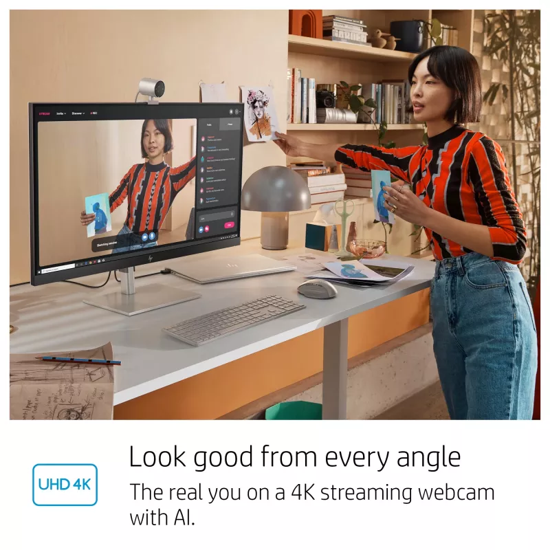 HP 950 4K internetinė kamera, 3840 x 2160 pikselių, Full HD, 30 fps, automatinis fokusavimas, automatinis šviesos reguliavimas
