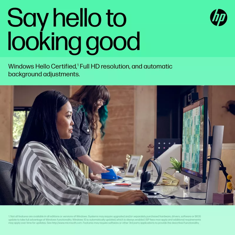 HP 625 FHD Webcam, 4 MP, 1920 x 1080 pikseliai, Full HD, verslui, USB, juoda