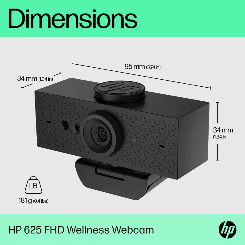 HP 625 FHD Webcam, 4 MP, 1920 x 1080 pikseliai, Full HD, verslui, USB, juoda