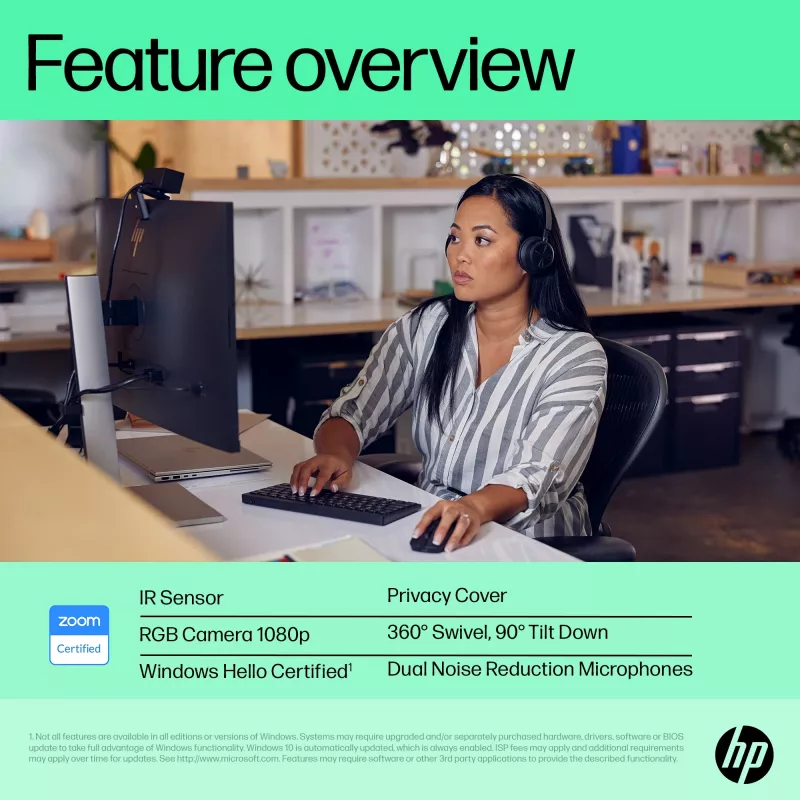 HP 625 FHD Webcam, 4 MP, 1920 x 1080 pikseliai, Full HD, verslui, USB, juoda