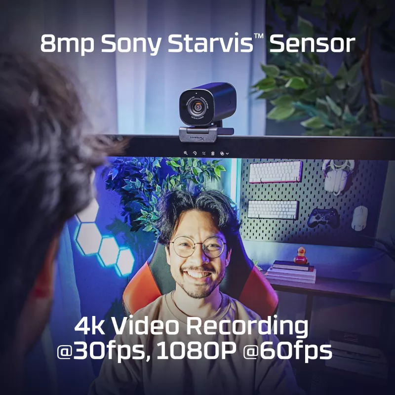 HyperX Vision S Webcam, juoda, 4K, 8 MP, Sony Starvis IMX415, USB, magnetinis privatumo dangtelis