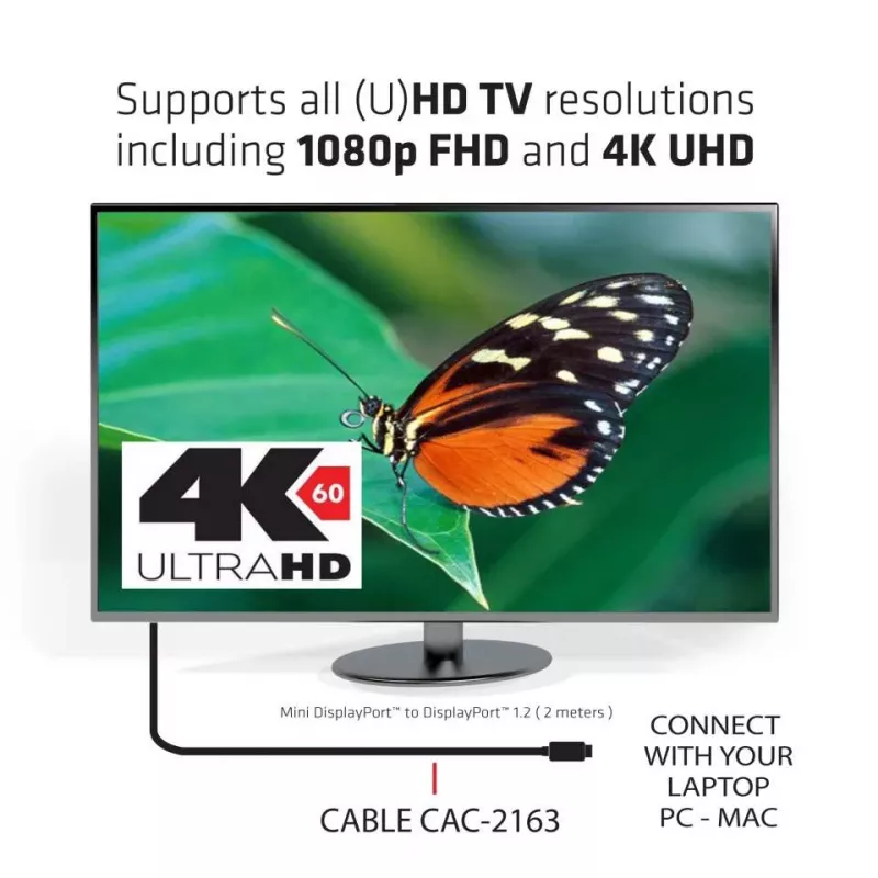 Club 3D CAC-2163 kabelis Mini DisplayPort į DisplayPort 1.2 HBR2, kištukas–kištukas, 2 m (6,56 ft), 4K60Hz