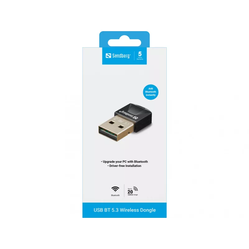 Sandberg USB BT 5.3 belaidis Bluetooth adapteris, USB, 3 Mbit/s, juodas