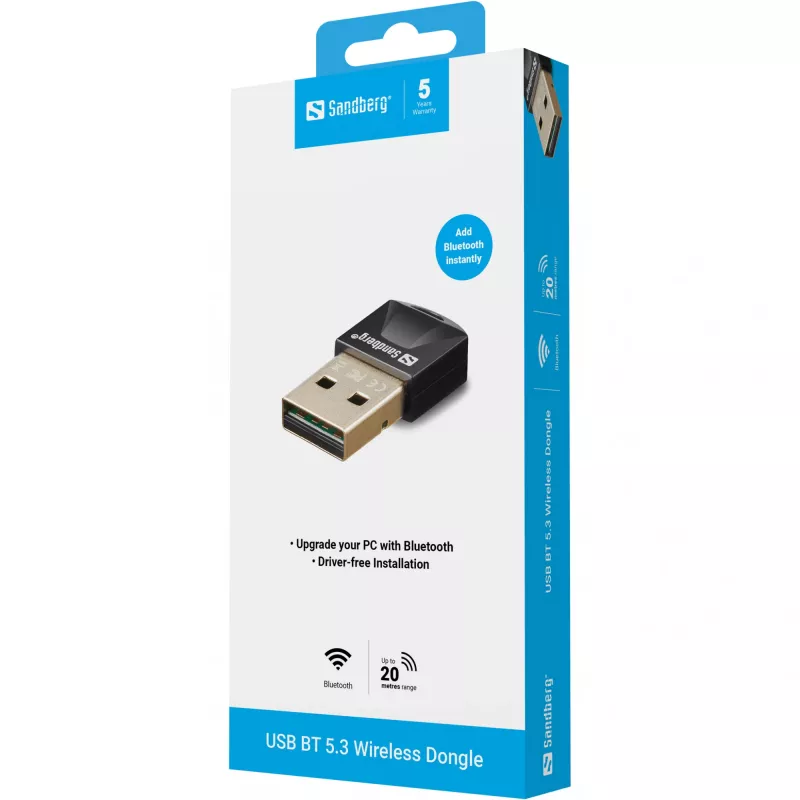 Sandberg USB BT 5.3 belaidis Bluetooth adapteris, USB, 3 Mbit/s, juodas