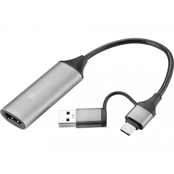Sandberg HDMI fiksavimo jungtis prie USB-C/A, HDMI A tipo (standartinė), USB A tipo + USB C tipo, lizdas, kištukas, tiesus, tiesus