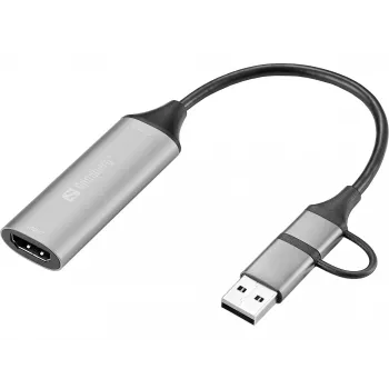 Sandberg HDMI fiksavimo jungtis prie USB-C/A, HDMI A tipo (standartinė), USB A tipo + USB C tipo, lizdas, kištukas, tiesus, tiesus