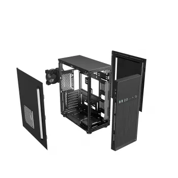 Korpusas GEMBIRD Fornax 160 Mini Tower juodas, SPCC, palaiko ITX/mATX/ATX, 1×3,5 colio + 3×2,5 colio vietos, 7 išplėtimo lizdai, 445×185×390 mm