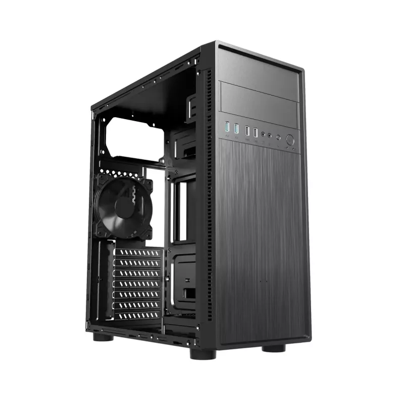 Korpusas GEMBIRD Fornax 160 Mini Tower juodas, SPCC, palaiko ITX/mATX/ATX, 1×3,5 colio + 3×2,5 colio vietos, 7 išplėtimo lizdai, 445×185×390 mm