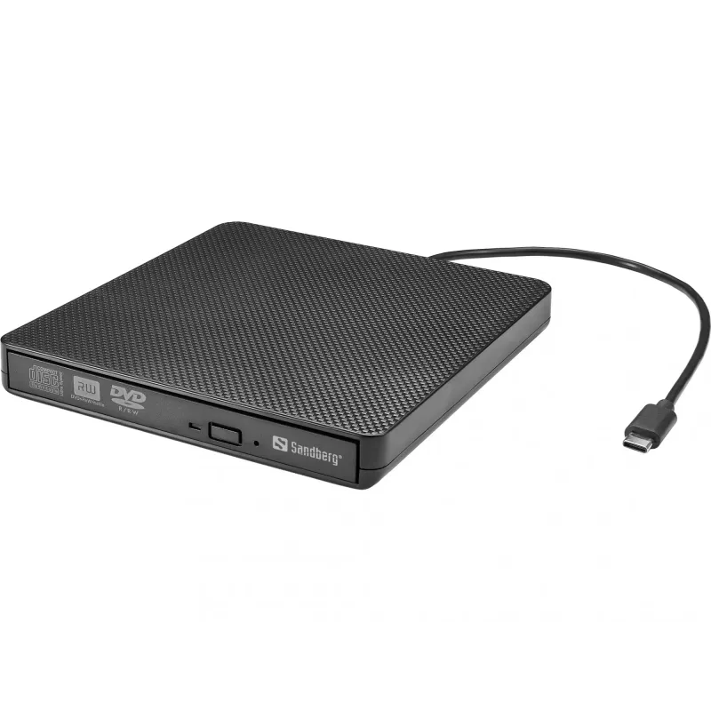 Sandberg USB-C/A DVD įrenginys, juodas, dėklinis, skirtas staliniam/nešiojamam kompiuteriui, DVD Super Multi DL, USB Type-C, CD-R, CD-ROM, CD-RW, DVD+R DL, DVD-R, DVD-R DL, DVD-RAM, DVD-ROM, DVD-RW