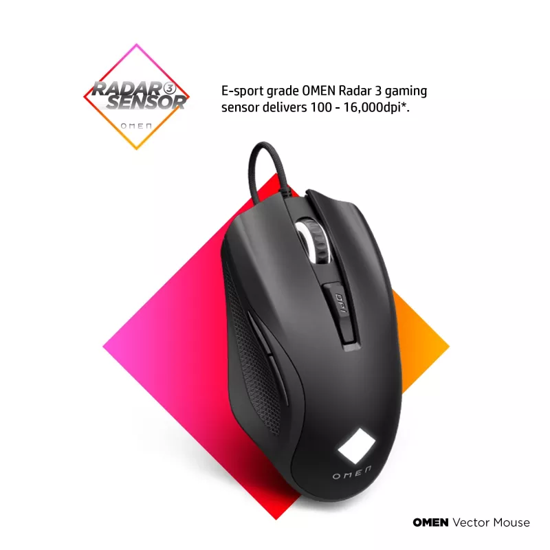 HP OMEN Vector pelė, dešinei rankai, IR LED, USB Type-A, 16000 DPI, 1 ms, juoda