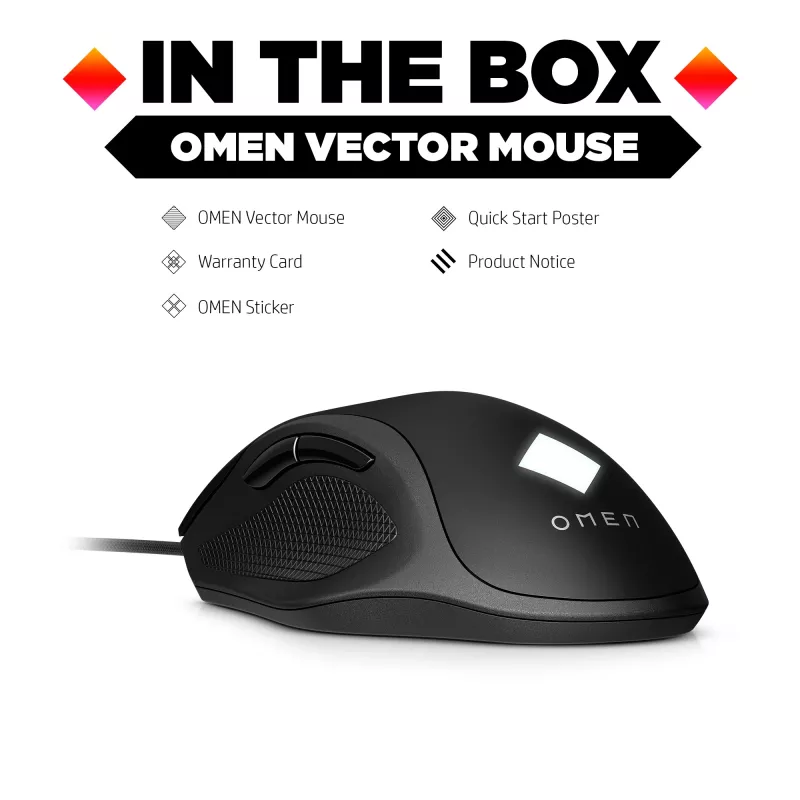 HP OMEN Vector pelė, dešinei rankai, IR LED, USB Type-A, 16000 DPI, 1 ms, juoda