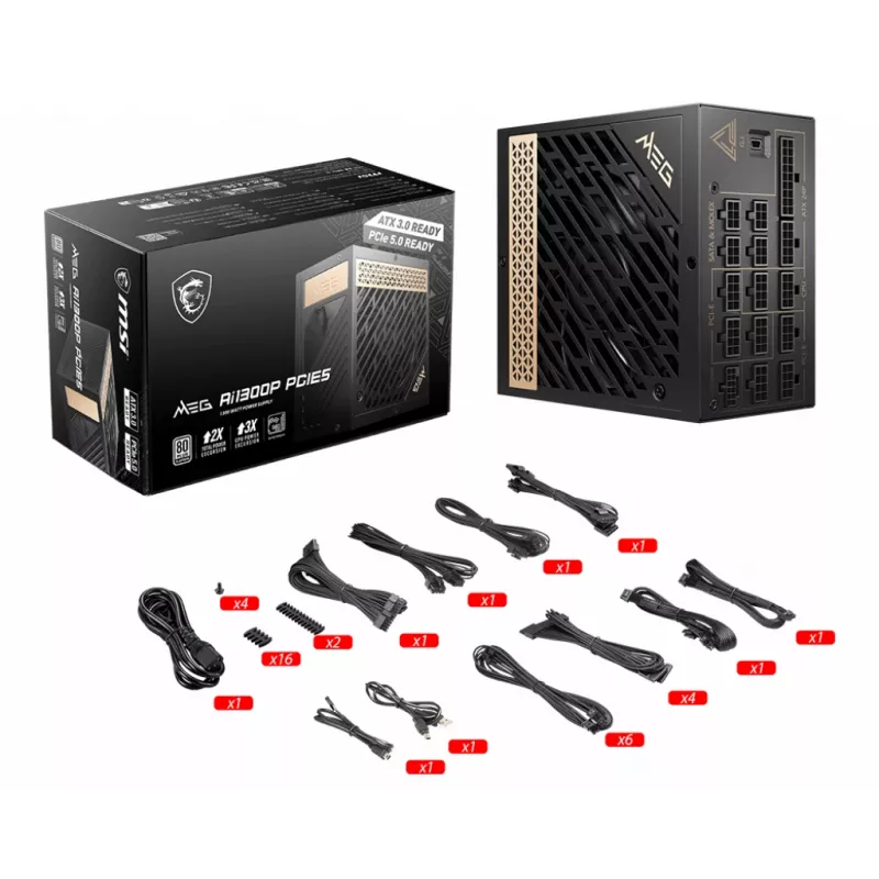 MSI MEG AI1300P PCIE5 maitinimo blokas 1300 W 24-pin ATX ATX Juoda