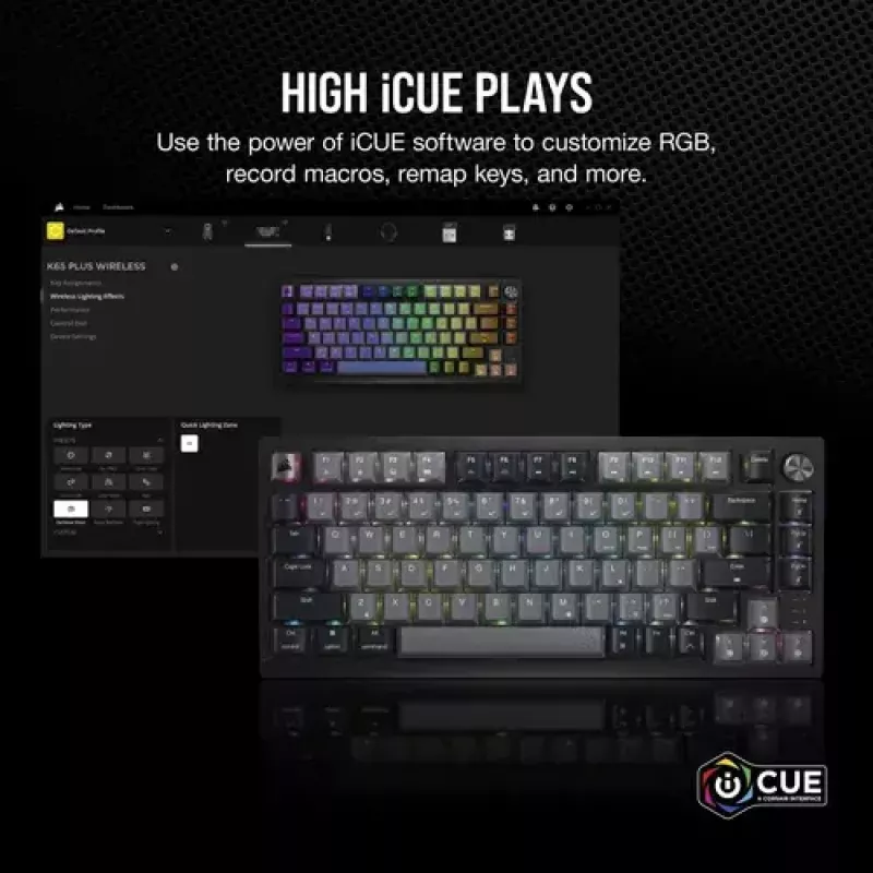 Mechaninė žaidimų klaviatūra Corsair K65 PLUS WIRELESS RGB Wireless USB Juoda