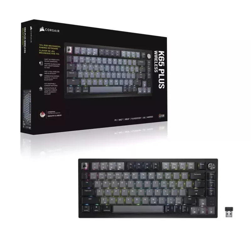 Mechaninė žaidimų klaviatūra Corsair K65 PLUS WIRELESS RGB Wireless USB Juoda