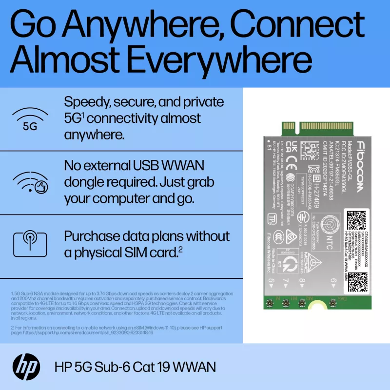 HP 5G Sub-6 Cat 19 WWAN – belaidžio plačiajuosčio ryšio adapteris nešiojamiesiems kompiuteriams