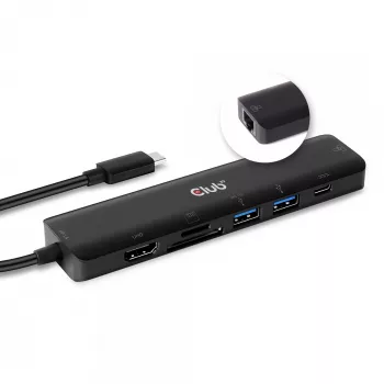CLUB3D USB Type C 7-in-1 Hub HDMI 4K60Hz SD/TF kortelių lizdai 2x USB Type A USB Type C PD RJ45 suderinamas su Thunderbolt 3
