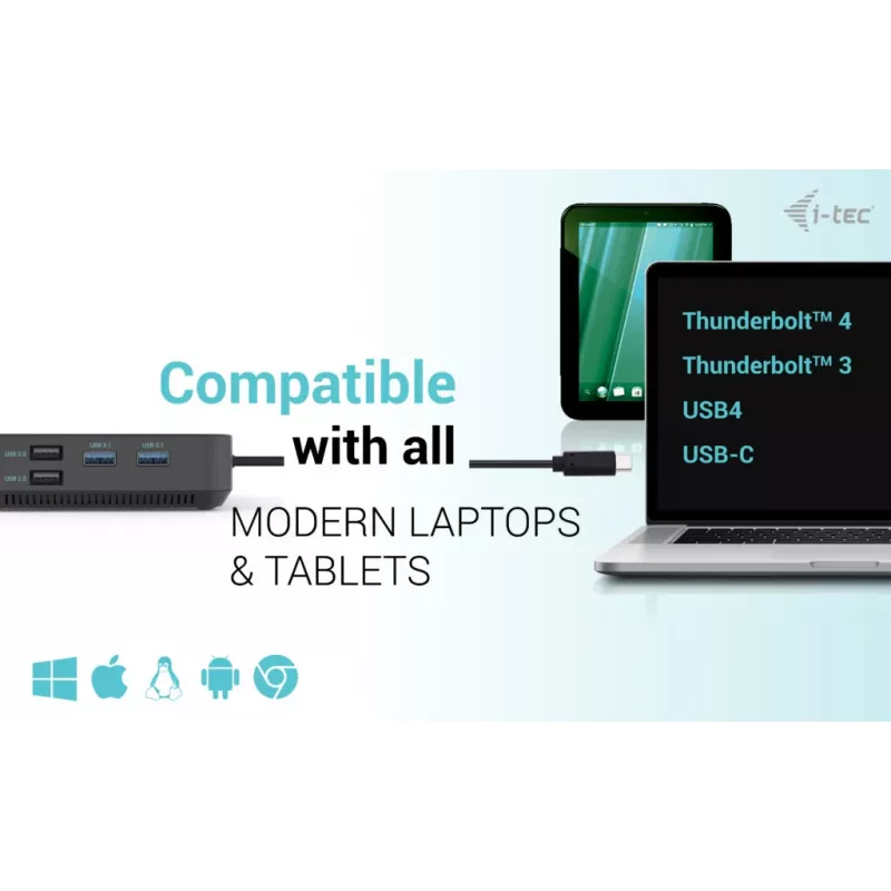 i-tec USB-C HDMI Dual DP dokų stotelė su 100 W maitinimo adapteriu