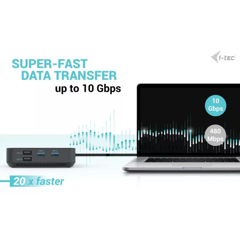 i-tec USB-C HDMI Dual DP dokų stotelė su 100 W maitinimo adapteriu