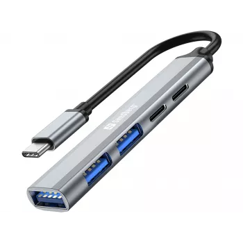 Sandberg USB-C į 3xUSB-A+2xUSB-C SAVER USB 3.2 Gen 1 pilka aliuminio