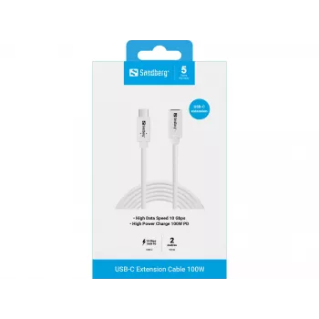 Sandberg USB-C į USB-C ilginamasis laidas 2 m 100W USB 3.2 Gen 2 baltas