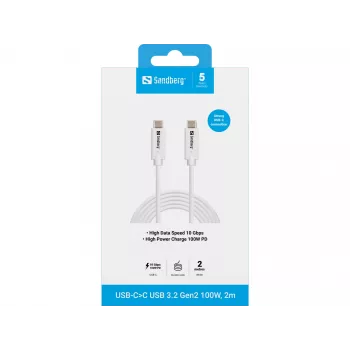 Sandberg USB-C į USB-C USB 3.1 Gen 2 100W 2M laidas baltas