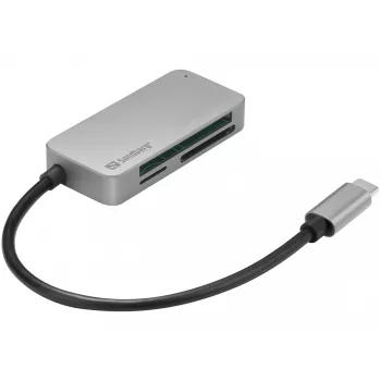 Sandberg USB-C Multi Card Reader Pro, CF, MMC, MicroSD, SD, SDHC, SDXC, xD, juodas, USB 3.2 Gen 1 Type-C, 1 vnt., 82 mm, 23 mm