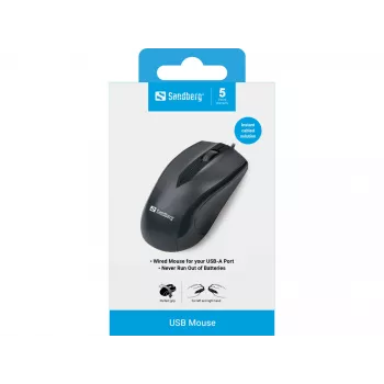 Sandberg USB pelė, dešiniarankė, optinė, USB Type-A, 1200 DPI, juoda