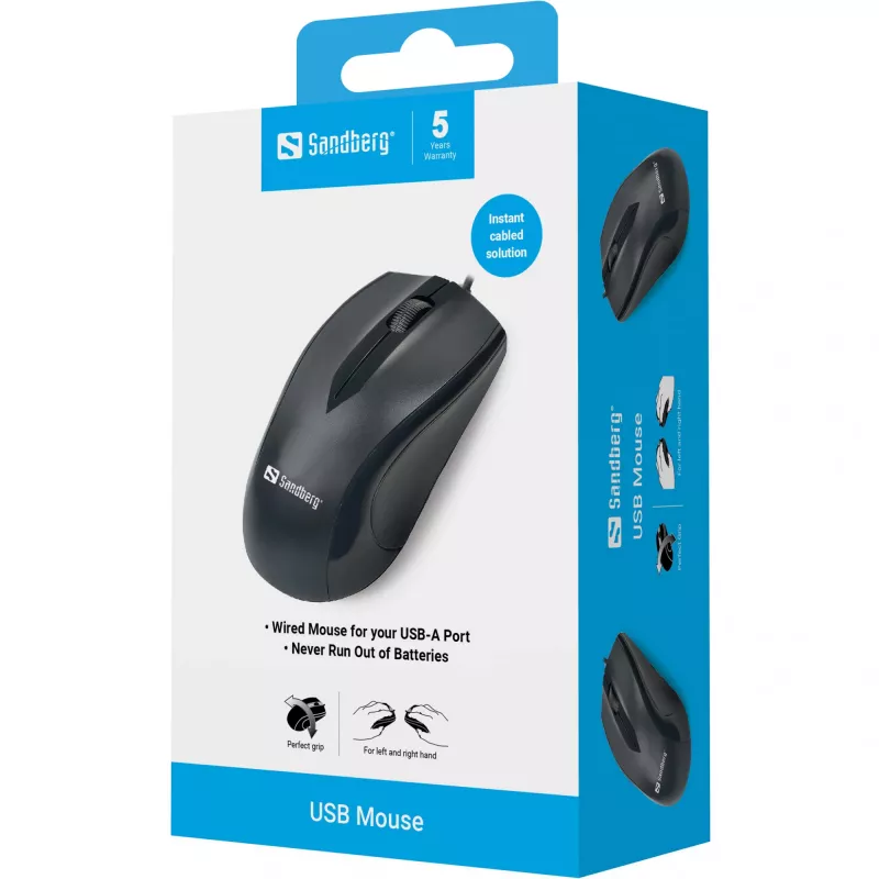 Sandberg USB pelė, dešiniarankė, optinė, USB Type-A, 1200 DPI, juoda