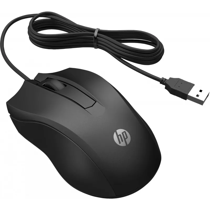 HP Wired Mouse 100, ambidekstrinė, optinė, USB Type-A, 1600 DPI, juoda