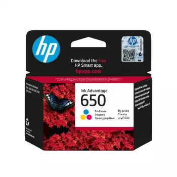 HP 650 Tri-color Original Ink Advantage kasetė, žalsvai mėlyna, purpurinė, geltona, 1 vnt., 200 puslapių