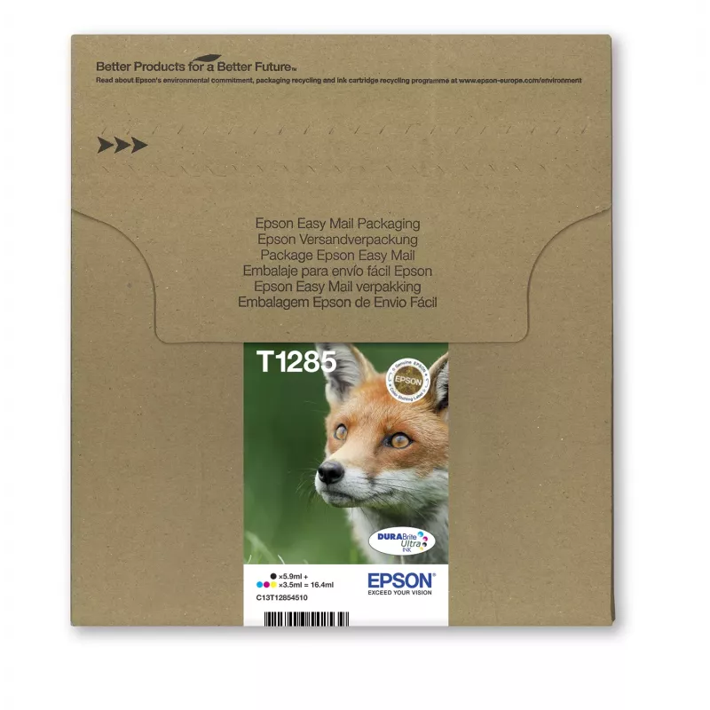 Originalūs Epson Fox T128 EasyMail rašalo kasetės, 4 spalvos (juoda 5,9 ml; mėlyna/rausvai raudona/geltona 3,5 ml)