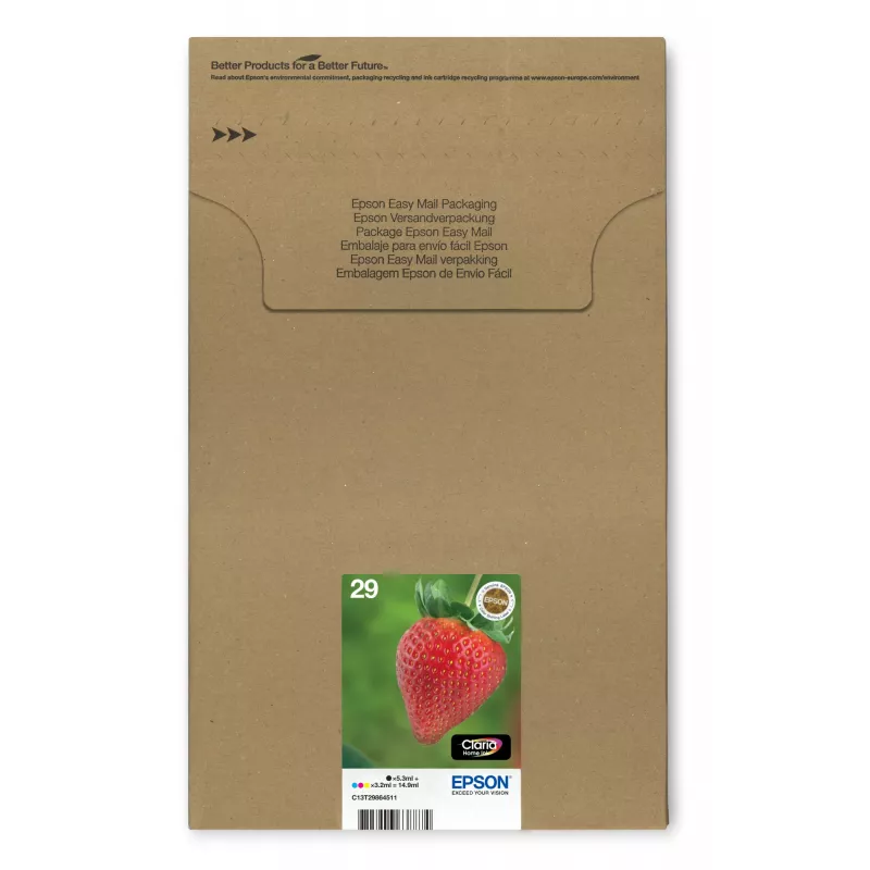 Epson Strawberry Multipack 4 spalvų 29 EasyMail, standartinė talpa, juoda, žydra, purpurinė, geltona, 5,3 ml, 3,2 ml, 1 vnt., multipaketas