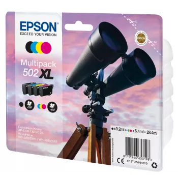 Epson 502XL C13T02W64020 Claria Home Ink keturių XL kasečių rašalo komplektas, 4 vnt., 28,4 ml, juoda/žydra/purpurinė/geltona, iki 550 (juoda) / 470 (spalvos) puslapių
