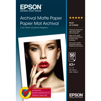 Epson Archival Matte Popierius, A3+, 189 g/m², 50 lapų, Matinis, 330x483 mm, Baltas