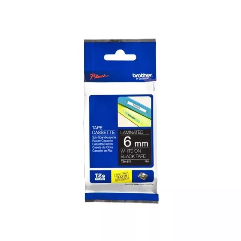 Juostelė etikečių Brother TZe315 6mm balta ant juodo
