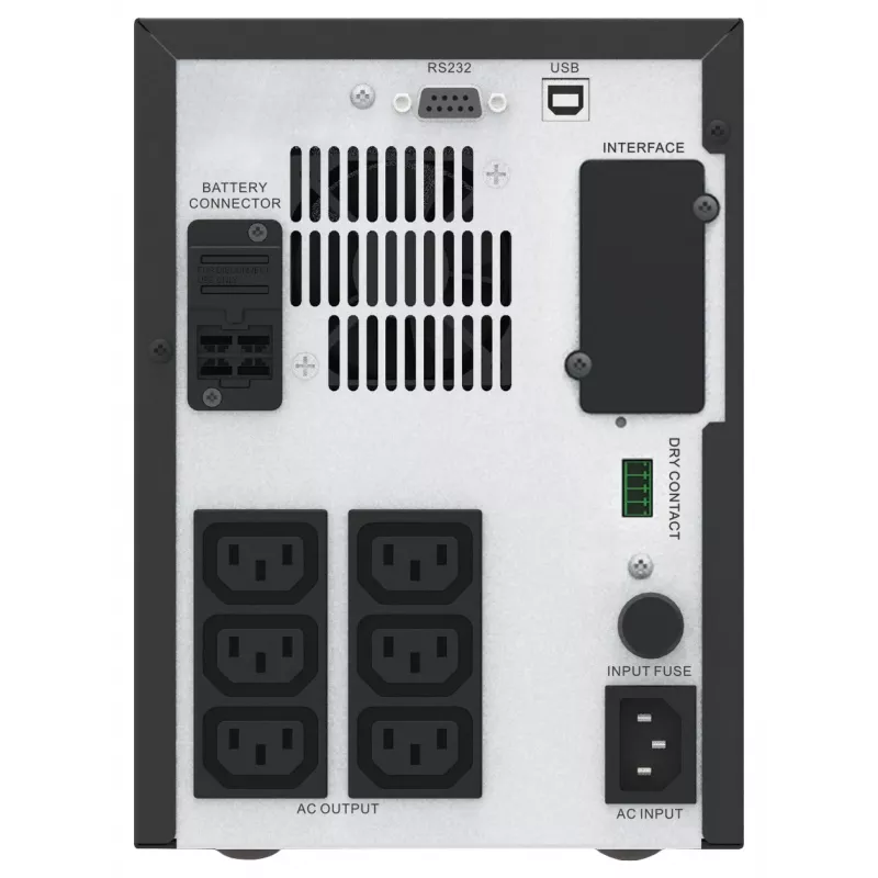 APC Easy UPS 1 fazės linijinis interaktyvus UPS, 1500VA, Tower, 230V, 6x IEC C13 lizdai, AVR, sausas kontaktas, LCD, be tinklo kortelės palaikymo