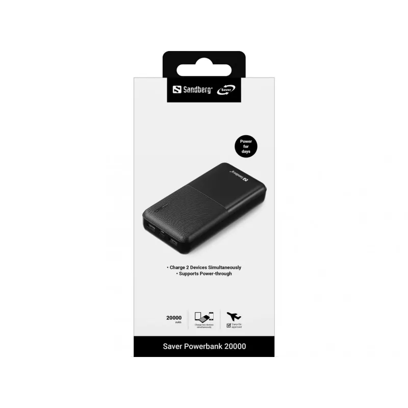 Nešiojamas maitinimo blokas Sandberg Saver Powerbank 20000, 20000 mAh