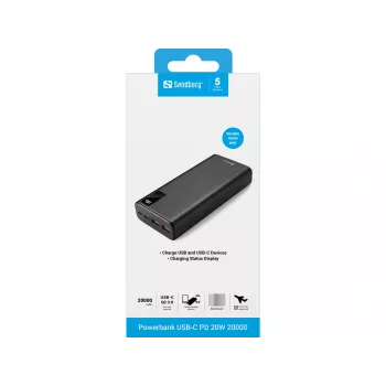 Nešiojama baterija Sandberg Powerbank USB-C PD 20W 20000, 20000 mAh