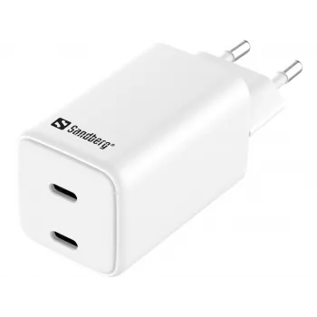 Sandberg AC įkroviklis Dual USB-C PD65W EU, vidaus, AC, 20 V, 3,25 A, baltas