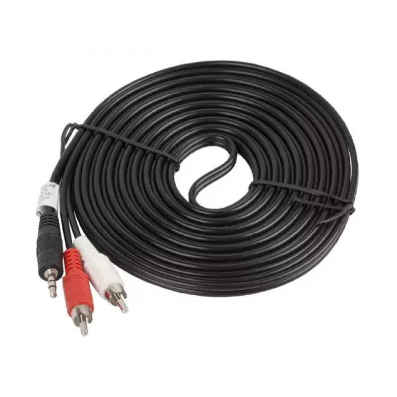Garso kabelis LANBERG 3,5 mm lizdas – 2×RCA kištukas, 5 m, juodas