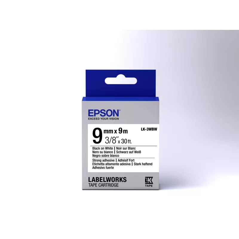 Epson LK-3WBW etikečių kasetė su itin stipriu lipniu sluoksniu, juoda/balta, 9 mm (9 m)