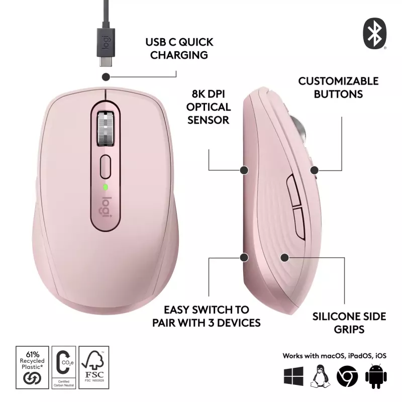Pelė Logitech MX Anywhere 3S Pink USB optinė