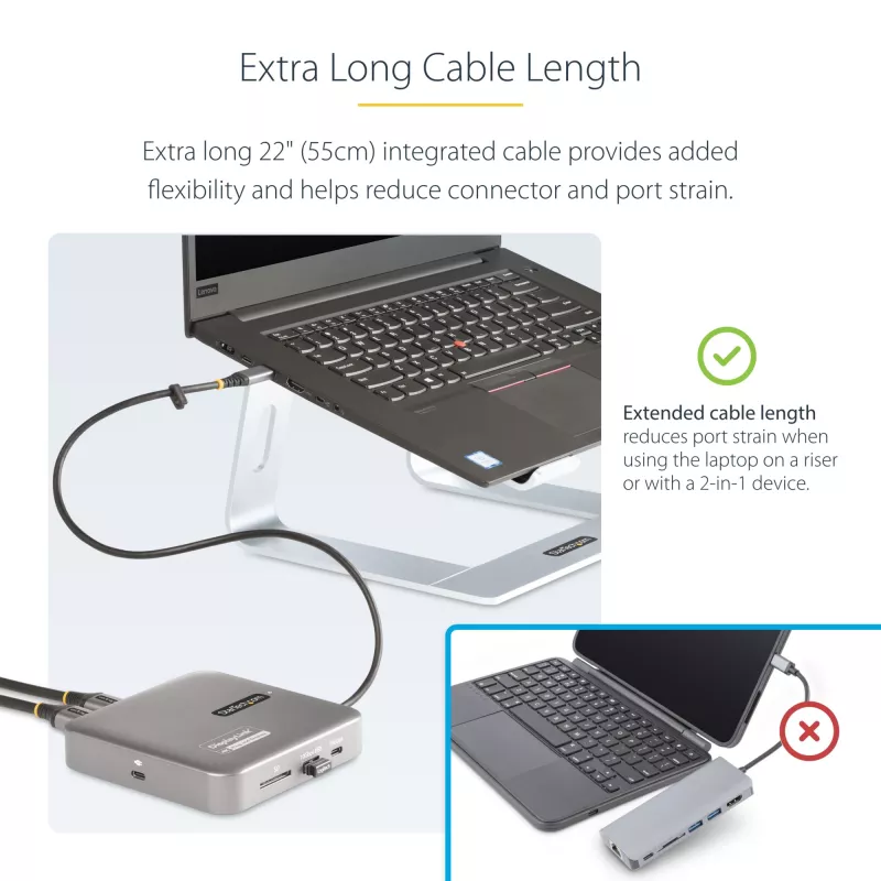 StarTech.com USB-C dokavimo stotelė, dvigubas 4K 60Hz HDMI, suderinama su Macbook Pro (M1/M2/M3/M4) ir Windows, USB-A/USB-C 10Gbps šakotuvas, 100W galios perdavimas, GbE, SD, 22in/56cm kabelis