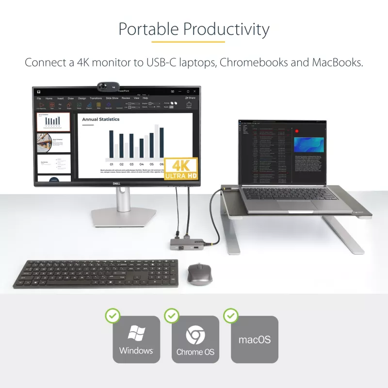 StarTech.com USB-C daugiafunkcis adapteris – 4K 60Hz HDMI su HDR – 3 prievadų USB šakotuvas – 100W Power Delivery perdavimas – sertifikuotas Chromebook