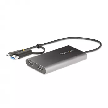 StarTech.com USB-C į Dvigubą HDMI Adapteris - USB-C arba A į 2x HDMI - 4K 60Hz - 100W Maitinimo Tiekimo Perdavimas - 30cm įmontuotas kabelis - USB į HDMI Kelių Monitorių Konverteris Nešiojamam Kompiuteriui - TAA