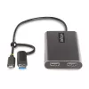 StarTech.com USB-C į Dvigubą HDMI Adapteris - USB-C arba A į 2x HDMI - 4K 60Hz - 100W Maitinimo Tiekimo Perdavimas - 30cm įmontuotas kabelis - USB į HDMI Kelių Monitorių Konverteris Nešiojamam Kompiuteriui - TAA