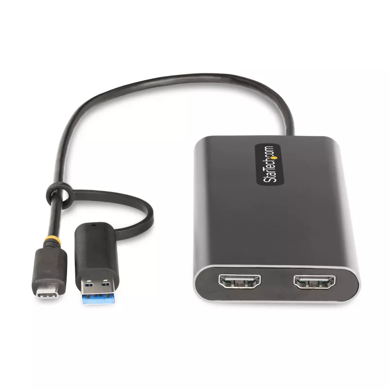 StarTech.com USB-C į Dvigubą HDMI Adapteris - USB-C arba A į 2x HDMI - 4K 60Hz - 100W Maitinimo Tiekimo Perdavimas - 30cm įmontuotas kabelis - USB į HDMI Kelių Monitorių Konverteris Nešiojamam Kompiuteriui - TAA
