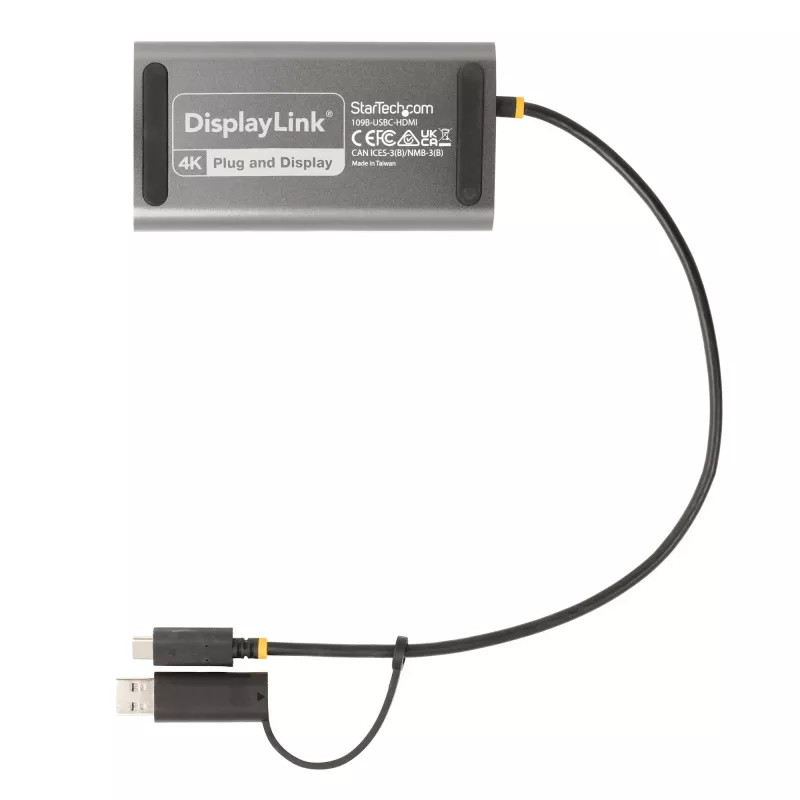 StarTech.com USB-C į Dvigubą HDMI Adapteris - USB-C arba A į 2x HDMI - 4K 60Hz - 100W Maitinimo Tiekimo Perdavimas - 30cm įmontuotas kabelis - USB į HDMI Kelių Monitorių Konverteris Nešiojamam Kompiuteriui - TAA